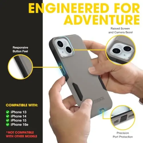 OtterBox iPhone 17e, 16e, 15, 14, 13 Commuter Series Case - Grey & Black | 3X Military Drop Protection - Slim - Dual-Layer Shockproof Design - Pocket-Friendly - Raised Edges - Port Covers - 3