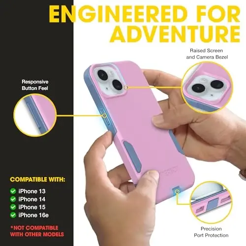 OtterBox iPhone 17e, 16e, 15, 14, 13 Commuter Series Case - Pink & Blue | 3X Military Drop Protection - Slim - Dual-Layer Shockproof Design - Pocket-Friendly - Raised Edges - Port Covers - 3