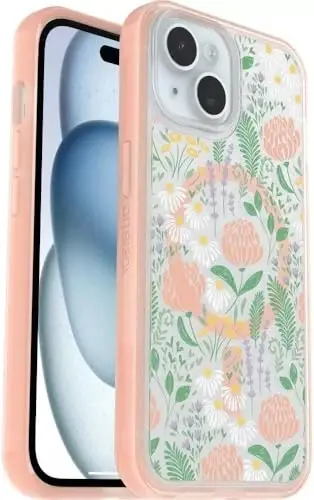 OtterBox iPhone 17e, 16e, 15, 14, 13 Symmetry Series Case - Clear/Peachy Bloom, Snaps to MagSafe, Ultra-Sleek, Raised Edges Protect Camera & Screen 