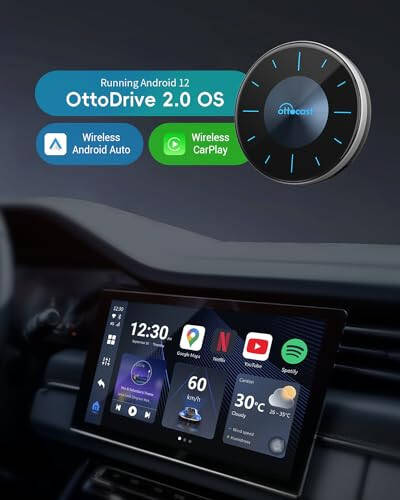 OTTOCAST P3 OttoAiBox - 2024 Android 12 CarPlay AI Box, Wireless CarPlay & Android Auto Adapter, 8GB+128GB, HDMI Output, GPS, Video Viewing YouTube, Netflix, Tiktok, etc - 3