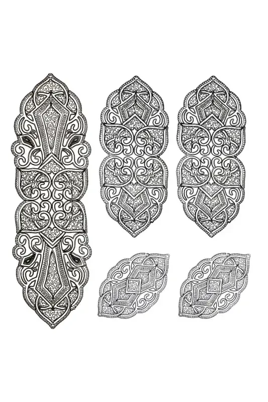 Ottoman 5 Pcs Luxury Runner Living Room Table Sofa Cover Set French Lace Dowry Set-Black - 8