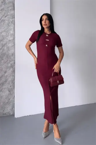 Ottoman Fabric Pen Dress - BURGUNDY - BÜYÜKBEDENIZ (1)