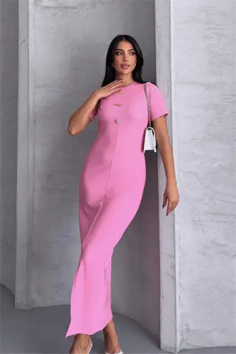 Ottoman Fabric Pen Dress - PINK - BÜYÜKBEDENIZ (1)