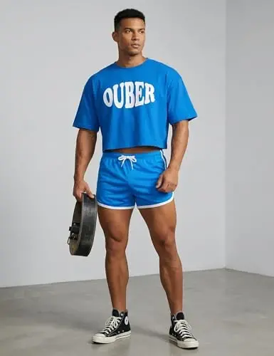 Ouber Men's Fitted Shorts Bodybuilding Workout Gym Running Tight Lifting Shorts 