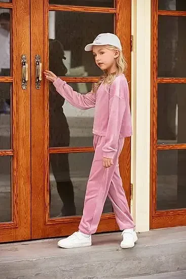 Oudiya Girls 2 Piece Outfit Sweatsuits Set Kids Velour Sweatshirts & Sweatpants Tracksuits Set for Girls - 2