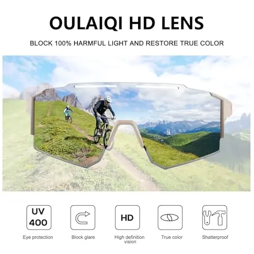OULAIQI Cycling Sunglasses Polarized Sunglasses for Cycling Men Women with 1 Lens or 3 Interchangeable Lens Baseball Glasses - 3