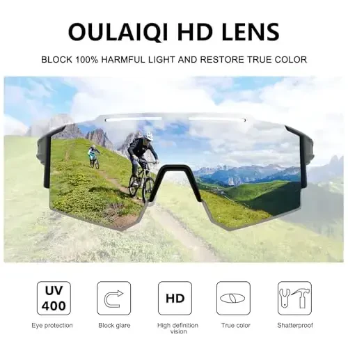 OULAIQI Cycling Sunglasses Polarized Sunglasses for Cycling Men Women with 1 Lens or 3 Interchangeable Lens Baseball Glasses - 5