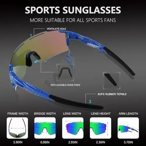 OULAIQI Cycling Sunglasses Polarized Sunglasses for Cycling Men Women with 1 Lens or 3 Interchangeable Lens Baseball Glasses - 3
