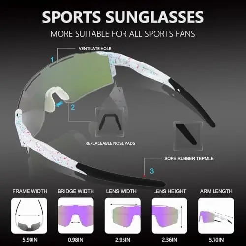 OULAIQI Cycling Sunglasses Polarized Sunglasses for Cycling Men Women with 1 Lens or 3 Interchangeable Lens Baseball Glasses - 5