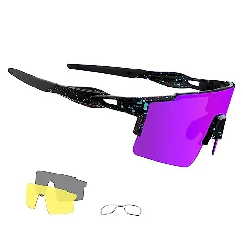 OULAIQI Cycling Sunglasses Polarized Sunglasses for Cycling Men Women with 1 Lens or 3 Interchangeable Lens Baseball Glasses - 1