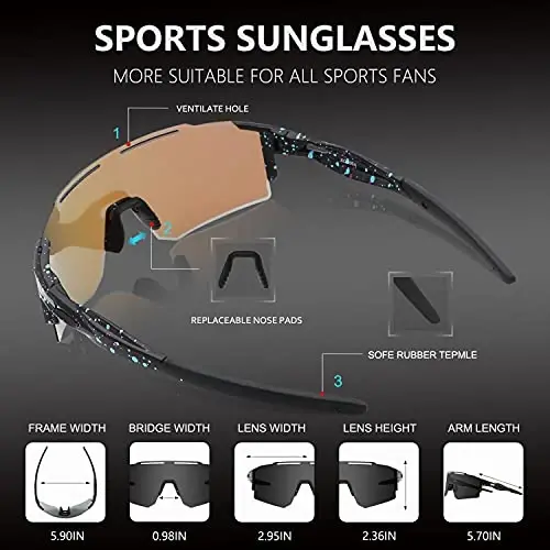 OULAIQI Cycling Sunglasses Polarized Sunglasses for Cycling Men Women with 1 Lens or 3 Interchangeable Lens Baseball Glasses - 3