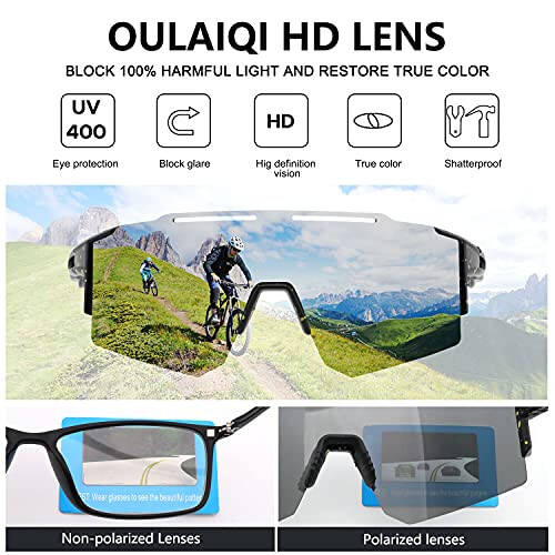 OULAIQI Cycling Sunglasses Polarized Sunglasses for Cycling Men Women with 1 Lens or 3 Interchangeable Lens Baseball Glasses - 5