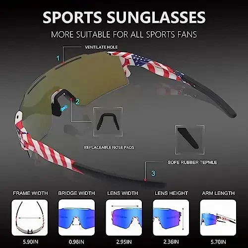 OULAIQI Cycling Sunglasses Polarized Sunglasses for Cycling Men Women with 1 Lens or 3 Interchangeable Lens Baseball Glasses - 3
