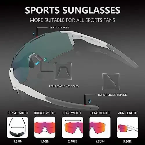 OULAIQI Cycling Sunglasses Polarized Sunglasses for Cycling Men Women with 1 Lens or 3 Interchangeable Lens Baseball Glasses - 5