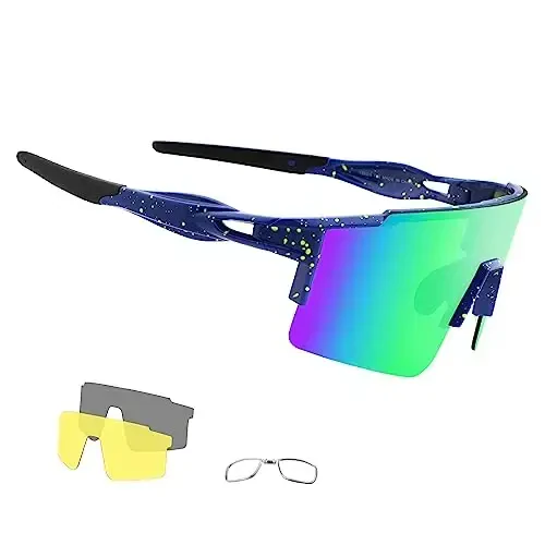 OULAIQI Cycling Sunglasses Polarized Sunglasses for Cycling Men Women with 1 Lens or 3 Interchangeable Lens Baseball Glasses 