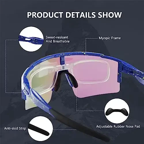 OULAIQI Cycling Sunglasses Polarized Sunglasses for Cycling Men Women with 1 Lens or 3 Interchangeable Lens Baseball Glasses - 3