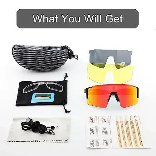 OULAIQI Cycling Sunglasses Polarized Sunglasses for Cycling Men Women with 1 Lens or 3 Interchangeable Lens Baseball Glasses - 6