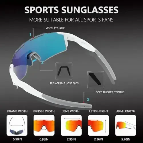 OULAIQI Cycling Sunglasses Polarized Sunglasses for Cycling Men Women with 1 Lens or 3 Interchangeable Lens Baseball Glasses - 3