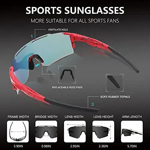 OULAIQI Cycling Sunglasses Polarized Sunglasses for Cycling Men Women with 1 Lens or 3 Interchangeable Lens Baseball Glasses - 3
