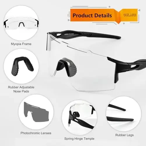 OULAIQI Cycling Sunglasses Polarized Sunglasses for Cycling Men Women with 1 Lens or 3 Interchangeable Lens Baseball Glasses - 4