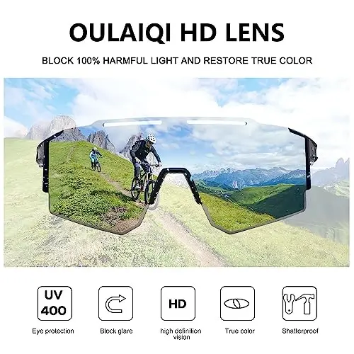 OULAIQI Cycling Sunglasses Polarized Sunglasses for Cycling Men Women with 1 Lens or 3 Interchangeable Lens Baseball Glasses - 2