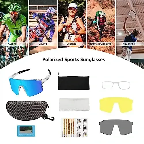 OULAIQI Cycling Sunglasses Polarized Sunglasses for Cycling Men Women with 1 Lens or 3 Interchangeable Lens Baseball Glasses - 6