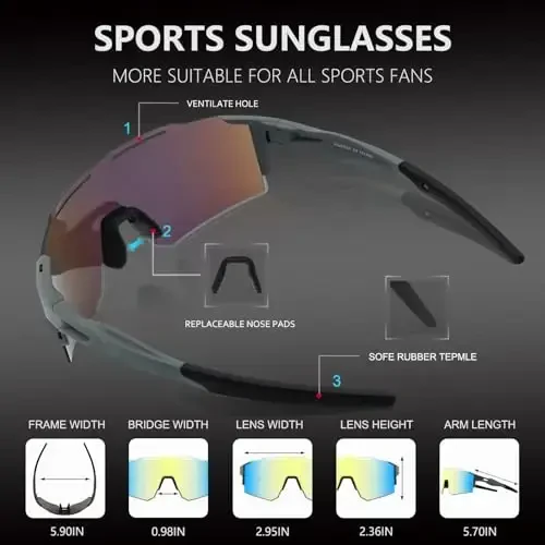 OULAIQI Cycling Sunglasses Polarized Sunglasses for Cycling Men Women with 1 Lens or 3 Interchangeable Lens Baseball Glasses - 3