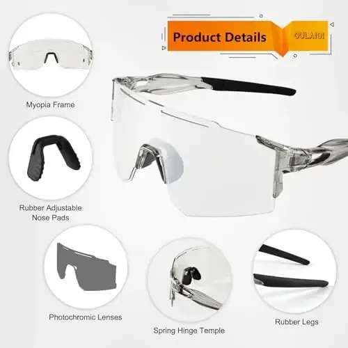 OULAIQI Cycling Sunglasses Polarized Sunglasses for Cycling Men Women with 1 Lens or 3 Interchangeable Lens Baseball Glasses - 4