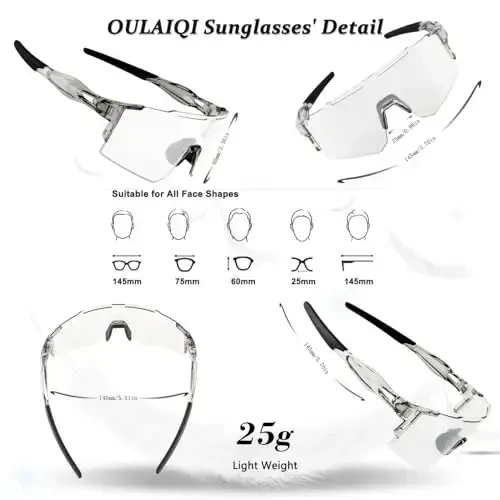 OULAIQI Cycling Sunglasses Polarized Sunglasses for Cycling Men Women with 1 Lens or 3 Interchangeable Lens Baseball Glasses - 5