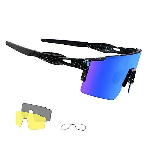OULAIQI Cycling Sunglasses Polarized Sunglasses for Cycling Men Women with 1 Lens or 3 Interchangeable Lens Baseball Glasses 