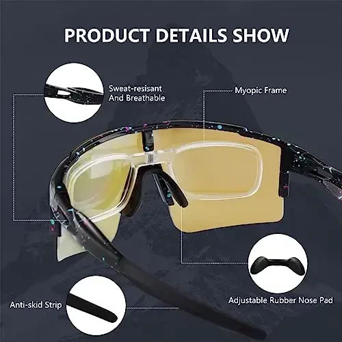 OULAIQI Cycling Sunglasses Polarized Sunglasses for Cycling Men Women with 1 Lens or 3 Interchangeable Lens Baseball Glasses - 3