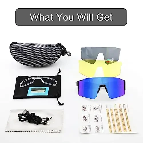 OULAIQI Cycling Sunglasses Polarized Sunglasses for Cycling Men Women with 1 Lens or 3 Interchangeable Lens Baseball Glasses - 6