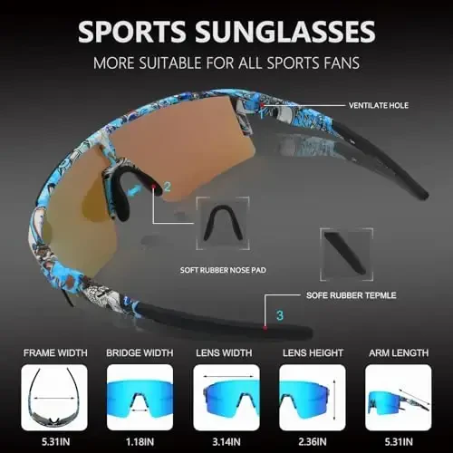 OULAIQI Cycling Sunglasses Polarized Sunglasses for Cycling Men Women with 1 Lens or 3 Interchangeable Lens Baseball Glasses - 4