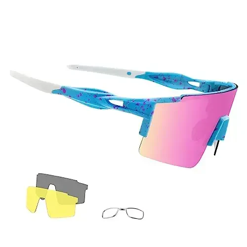 OULAIQI Cycling Sunglasses Polarized Sunglasses for Cycling Men Women with 1 Lens or 3 Interchangeable Lens Baseball Glasses 
