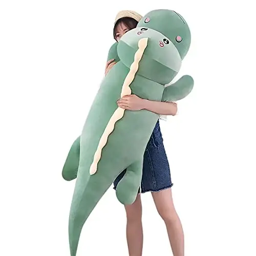 OULV Dinosaur Plush Toy Pillow, Soft Lumbar Back Cushion Big Dinosaur Plushies Stuffed Toy Cute Pillows, Great Gift for Kids Birthday, Valentine (Green,47.2in) 