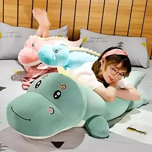 OULV Dinosaur Plush Toy Pillow, Yumshoq Bel Orqa Yostig'i Katta Dinozavr Plushies O'yinchoq Yoqimli Yostiqlar, Bolalar Tug'ilgan Kuni uchun ajoyib Sovg'a, Sevishganlar kuni (Yashil, 47.2in) - 6