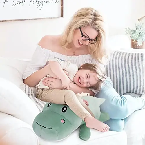OULV Dinosaur Plush Toy Pillow, Soft Lumbar Back Cushion Big Dinosaur Plushies Stuffed Toy Cute Pillows, Great Gift for Kids Birthday, Valentine (Green,39.3in) - 4