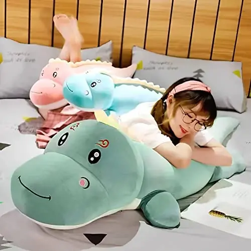 OULV Dinosaur Plush Toy Pillow, Soft Lumbar Back Cushion Big Dinosaur Plushies Stuffed Toy Cute Pillows, Great Gift for Kids Birthday, Valentine (Green,39.3in) - 6