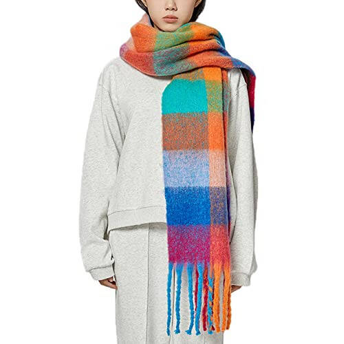 OUNIYA Large Chunky Plaid Scarf Checked Colorful Oversized Scarves Soft Big Cashmere Wool Thick Winter Warm Blanket Women - 1