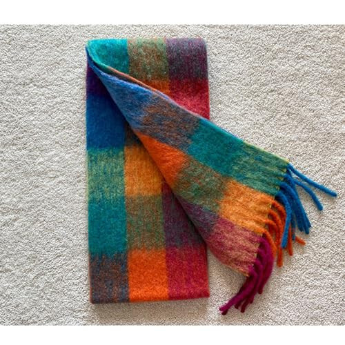 OUNIYA Large Chunky Plaid Scarf Checked Colorful Oversized Scarves Soft Big Cashmere Wool Thick Winter Warm Blanket Women - 7