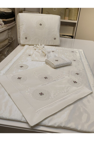 Our 5-Piece Handmade Needle Lace Rococo and Embroidered Prayer Rug Set - 5