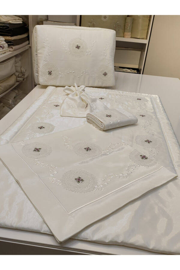 Our 5-Piece Handmade Needle Lace Rococo and Embroidered Prayer Rug Set - 5