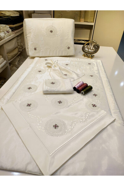 Our 5-Piece Handmade Needle Lace Rococo and Embroidered Prayer Rug Set - 7