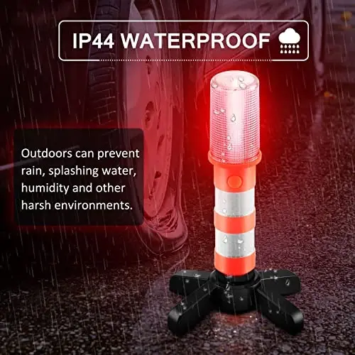 OurLeeme Emergency Lights, LED Roadside Warning Lights Flashing Road Safety Work Light Flare Strobe Light Warning Sticks with Storage Case (Orange, 8 Set Lights), Black - 6