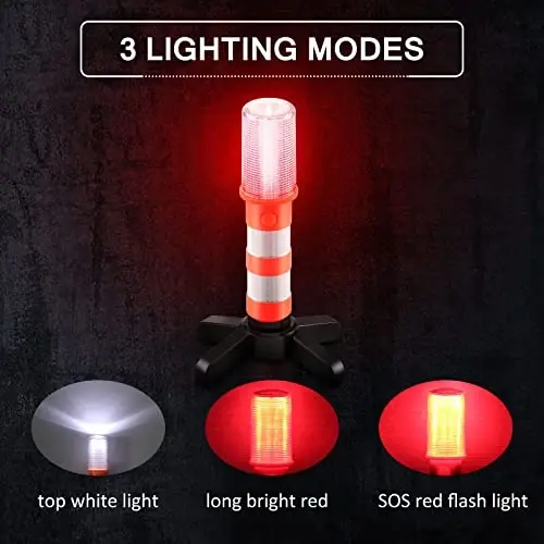 OurLeeme Emergency Lights, LED Roadside Warning Lights Flashing Road Safety Work Light Flare Strobe Light Warning Sticks with Storage Case (Orange, 8 Set Lights), Black - 3