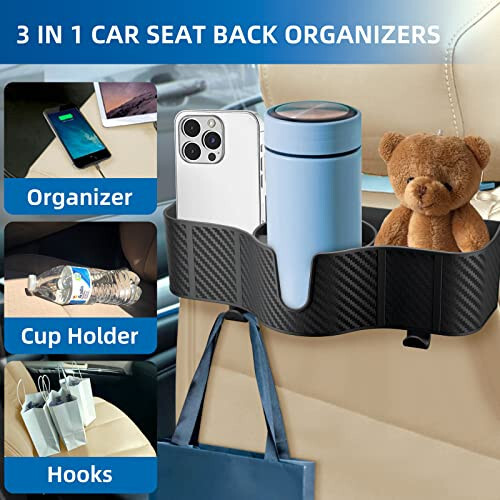 OUSHASAA 3-in-1 Car Headrest Backseat Organizer with 3.7