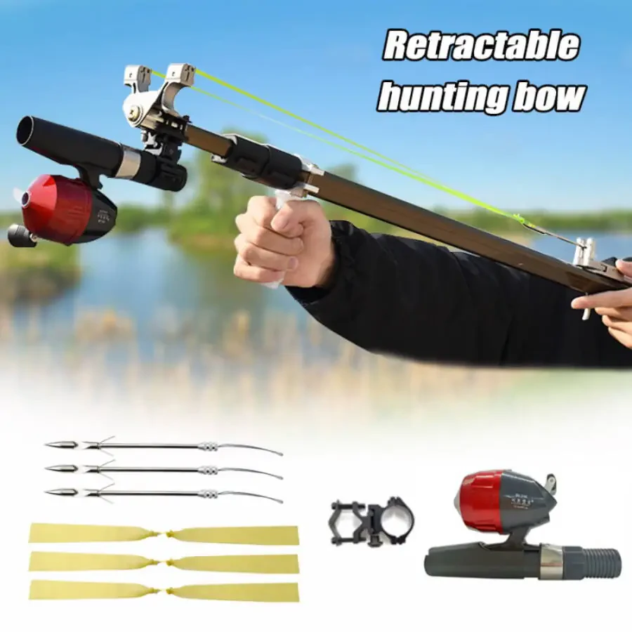 Outdoor Hunting Shooting Fish Catapult Set Three-section Telescopic Long Pole Shooting Slingshot - 1