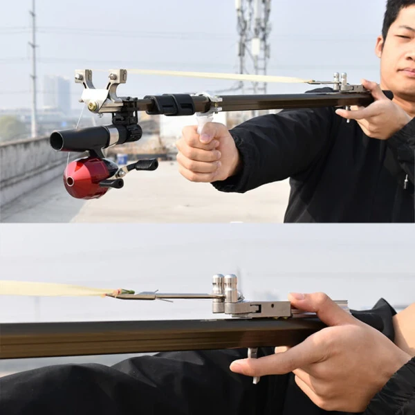Outdoor Hunting Shooting Fish Catapult Set Three-section Telescopic Long Pole Shooting Slingshot - RUNZKZY (1)