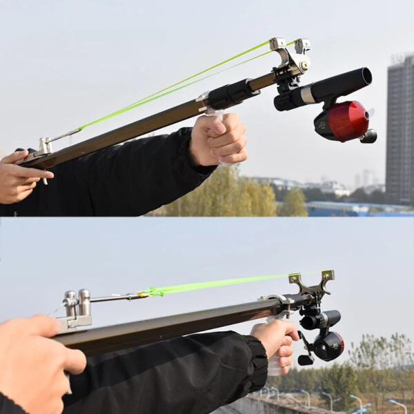 Outdoor Hunting Shooting Fish Catapult Set Three-section Telescopic Long Pole Shooting Slingshot - 6
