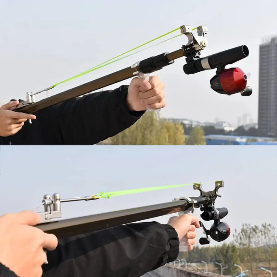 Outdoor Hunting Shooting Fish Catapult Set Three-section Telescopic Long Pole Shooting Slingshot - 6